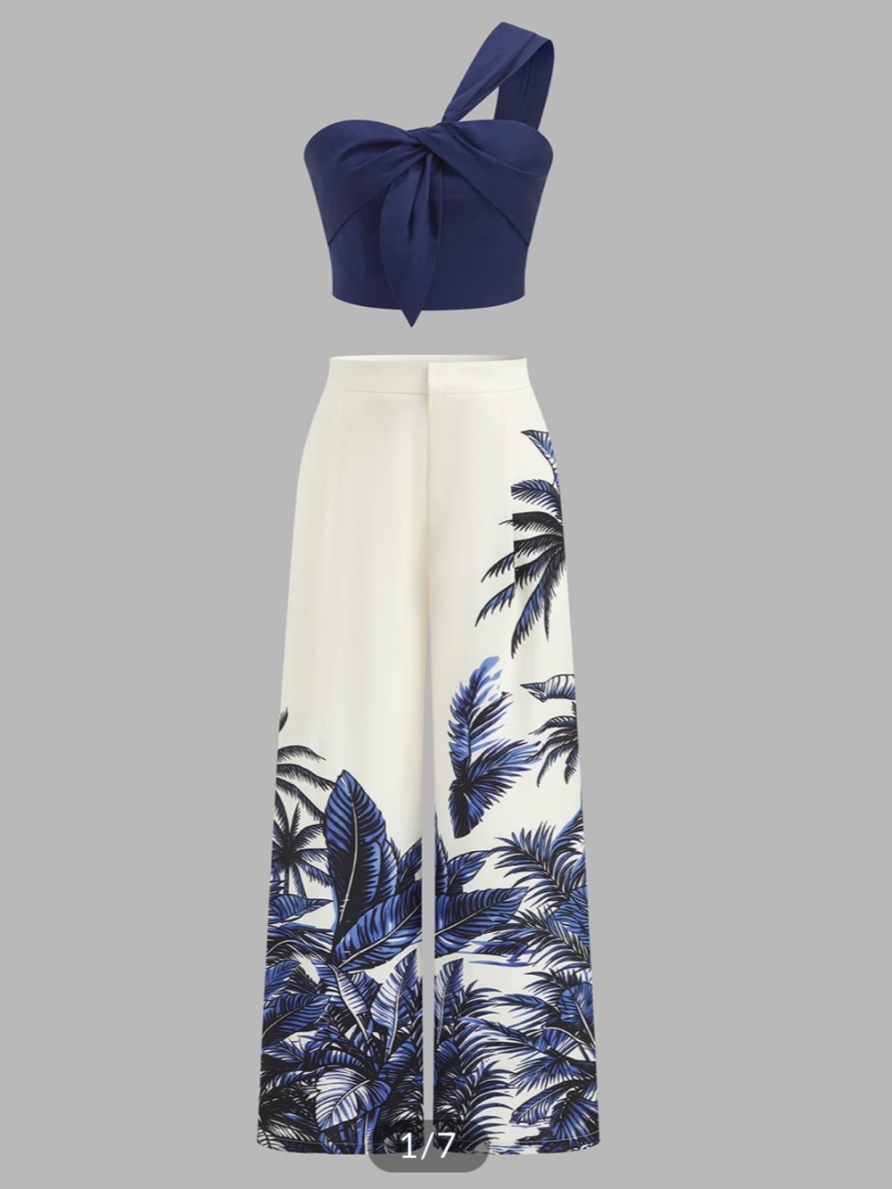 Commense One-Shoulder Top & Tropical Print Pants Set